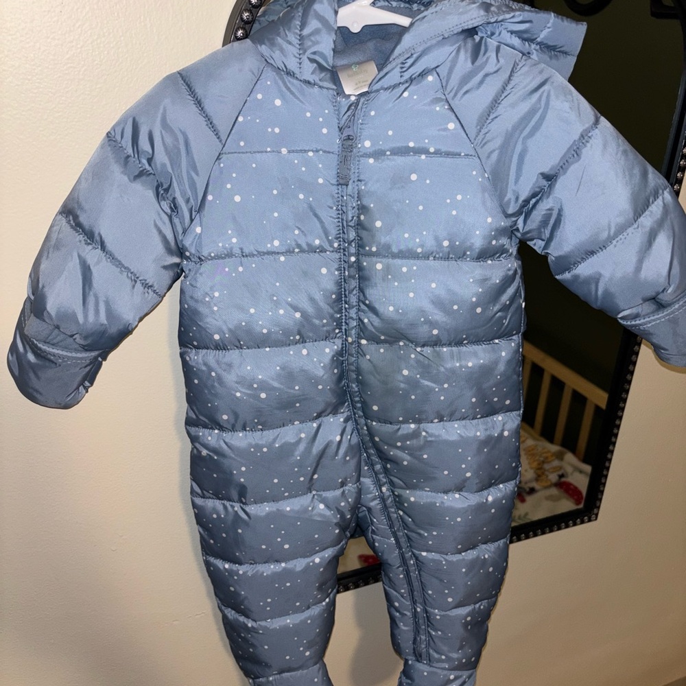Blue and White Puffer Jacket with Hood